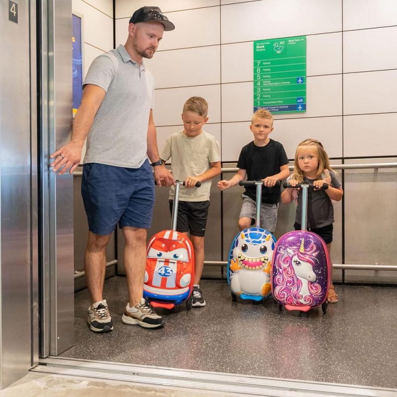 Kids’ Luggage | 3-D Hardshell Ride On Suitcase Scooter For Kids – Cute Lightweight Kids Luggage With Wheels – Fun Led Lights Kids' Luggage Kids' Luggage