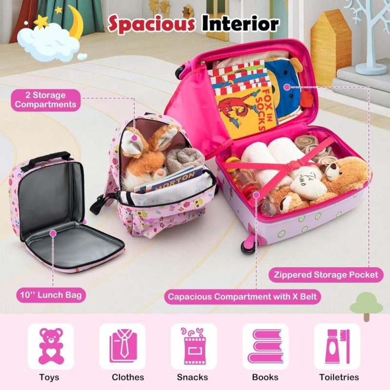 Kids’ Luggage | 5 Piece Kid’S Luggage Set, 15" Carry On Suitcase W/13" Backpack, Neck Pillow, Hardside Spinner Toddler Luggage, Travel Rolling Suitcase For Boys Girls Gifts (Pink, Owl) Kids' Luggage Kids' Luggage