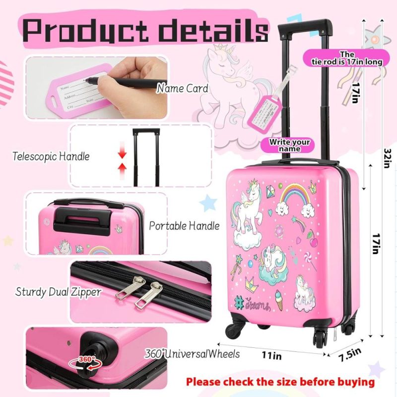 Kids’ Luggage | 6 Pcs Kids Luggage Set 17 Inch Kids Rolling Luggage Gift For Double Pattern Christmas Kids Suitcase For Girls Boys Kids Suitcase(Pink,Unicorn) Kids' Luggage Kids' Luggage