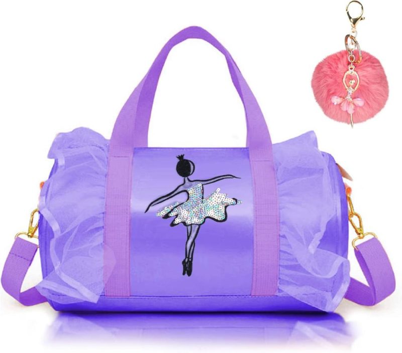 Kids’ Luggage | Cute Ballet Dance Bag Kids Tutu Dress Bag Girls Dance Bag Polyester Personalized Waterproof Gym Bag With Key Chain Cute Plush Hanging Pink Ball(Purple2) Kids' Luggage Kids' Luggage