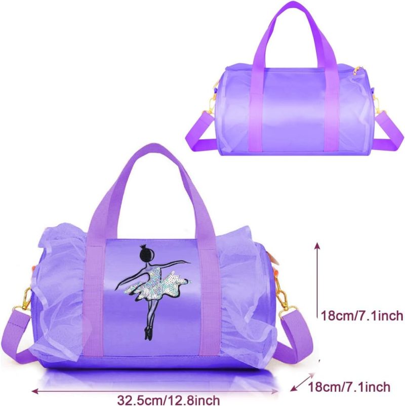 Kids’ Luggage | Cute Ballet Dance Bag Kids Tutu Dress Bag Girls Dance Bag Polyester Personalized Waterproof Gym Bag With Key Chain Cute Plush Hanging Pink Ball(Purple2) Kids' Luggage Kids' Luggage