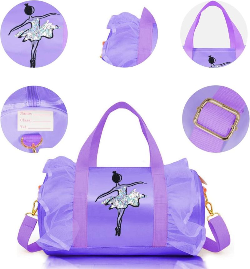 Kids’ Luggage | Cute Ballet Dance Bag Kids Tutu Dress Bag Girls Dance Bag Polyester Personalized Waterproof Gym Bag With Key Chain Cute Plush Hanging Pink Ball(Purple2) Kids' Luggage Kids' Luggage