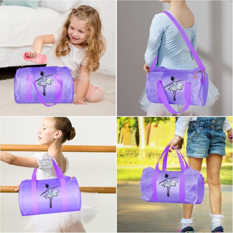 Kids’ Luggage | Cute Ballet Dance Bag Kids Tutu Dress Bag Girls Dance Bag Polyester Personalized Waterproof Gym Bag With Key Chain Cute Plush Hanging Pink Ball(Purple2) Kids' Luggage Kids' Luggage