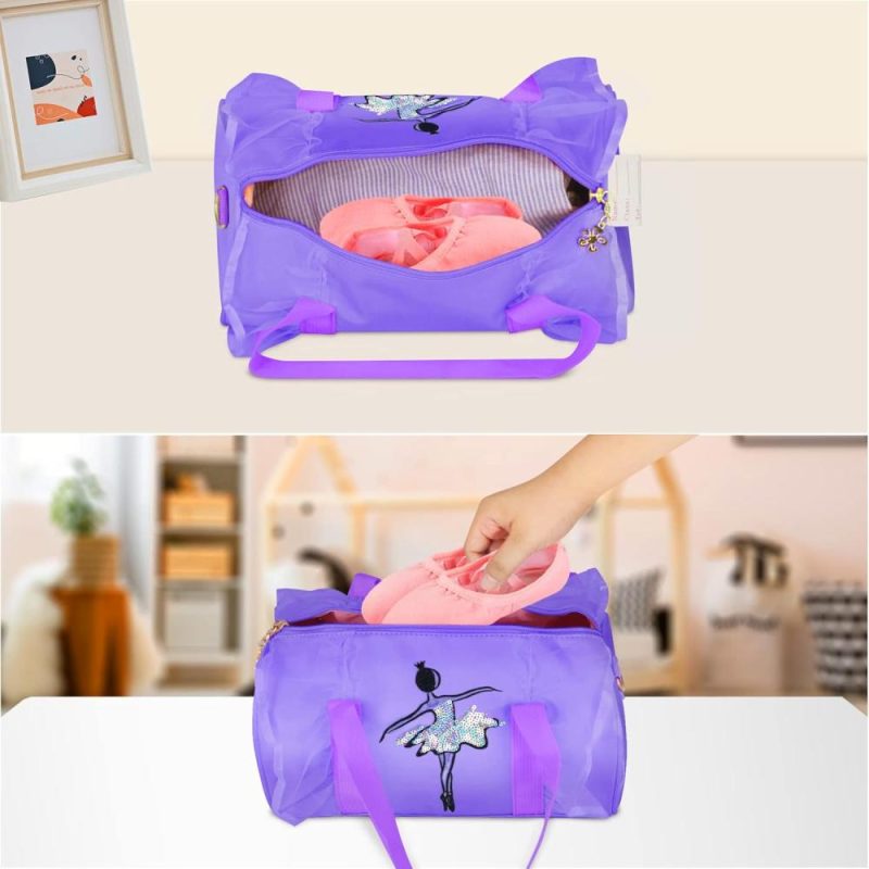 Kids’ Luggage | Cute Ballet Dance Bag Kids Tutu Dress Bag Girls Dance Bag Polyester Personalized Waterproof Gym Bag With Key Chain Cute Plush Hanging Pink Ball(Purple2) Kids' Luggage Kids' Luggage