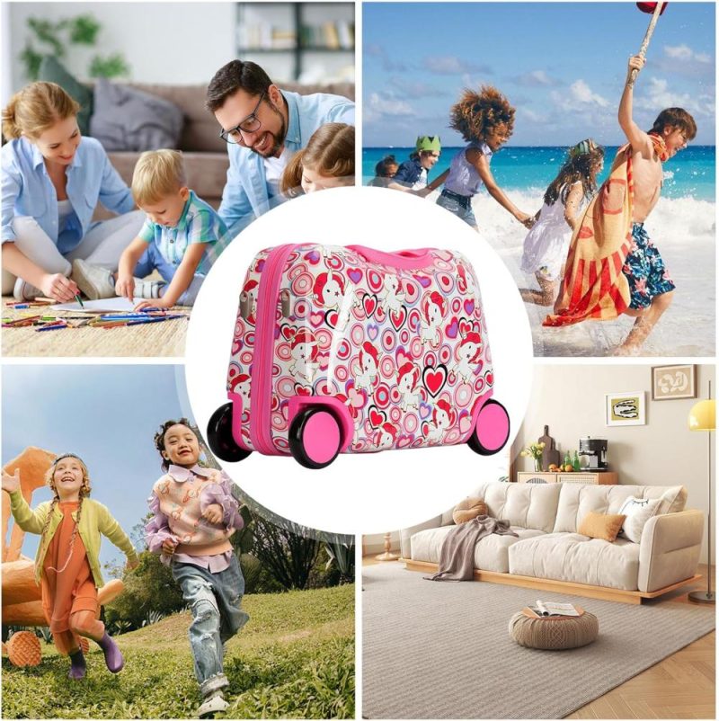 Kids’ Luggage | Cute Children’s Luggage Sit And Ride Trolley Case 17-Inch Universal Wheel Travel Case For Boys And Girls (Pink Color) Kids' Luggage Kids' Luggage