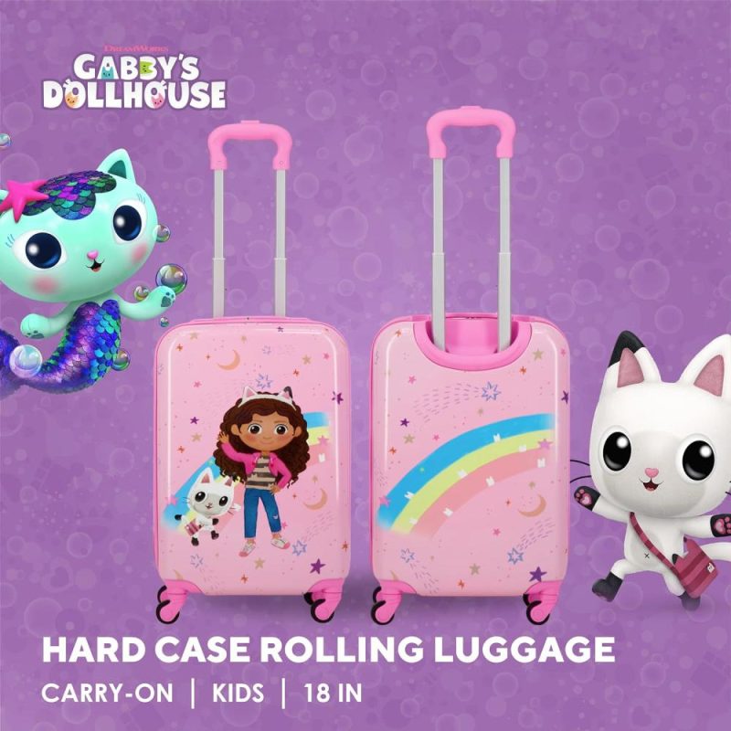 Kids’ Luggage | Dreamworks Gabby’s Dollhouse 21 Inch Kids Carry On Luggage, Hardshell Rolling Suitcase With Spinner Wheels, Pink Kids' Luggage Kids' Luggage