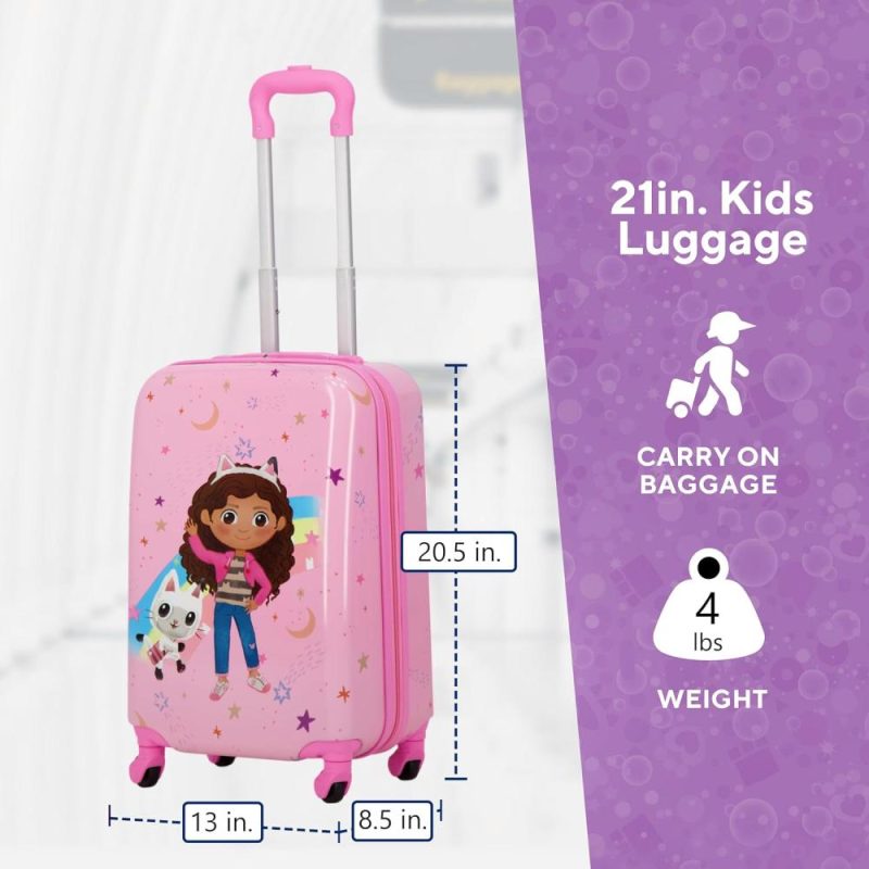 Kids’ Luggage | Dreamworks Gabby’s Dollhouse 21 Inch Kids Carry On Luggage, Hardshell Rolling Suitcase With Spinner Wheels, Pink Kids' Luggage Kids' Luggage