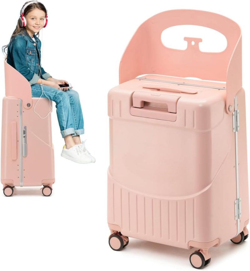 Kids’ Luggage | Fridtrip 22- Inch Tsa Lock Luggage With Child Seat Lockable Spinner Wheels Suitcase With Seat For Kids (Tsa Luggage With Child Seat Pink) Kids' Luggage Kids' Luggage