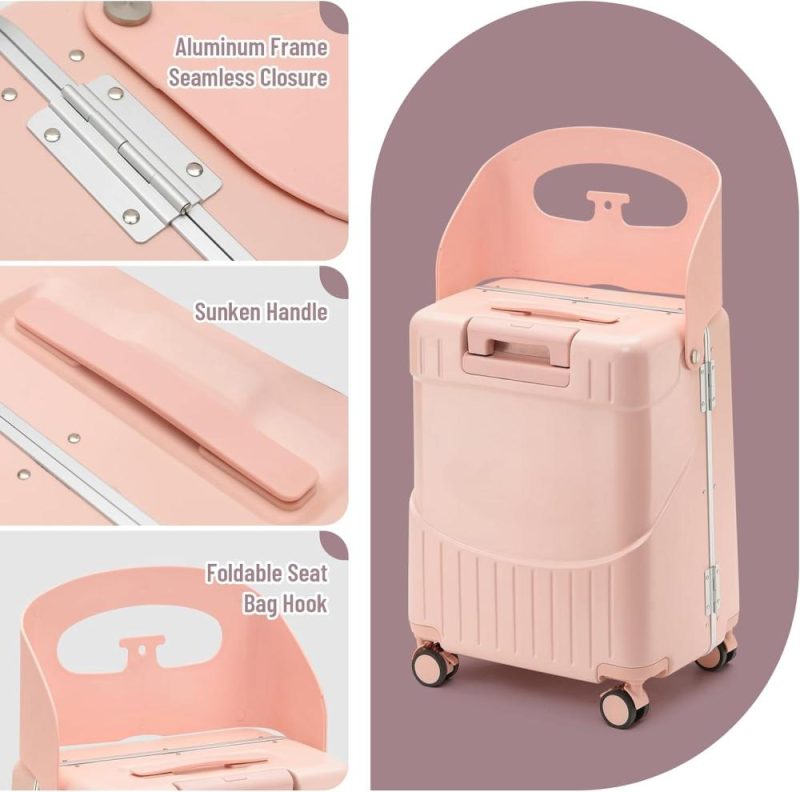 Kids’ Luggage | Fridtrip 22- Inch Tsa Lock Luggage With Child Seat Lockable Spinner Wheels Suitcase With Seat For Kids (Tsa Luggage With Child Seat Pink) Kids' Luggage Kids' Luggage