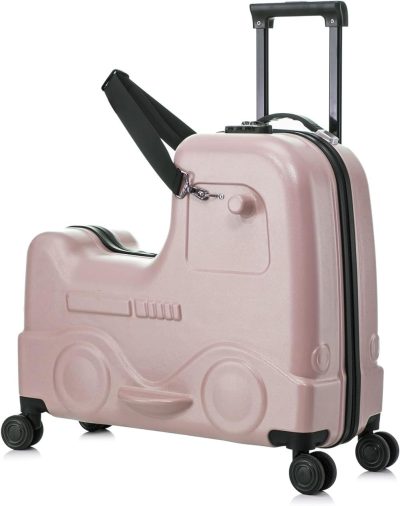 Kids’ Luggage | Ghsy 24 Inch Kid’s Ride-On Rolling Luggage With Spinner Wheels Travel Rolling Trolley Suitcase For Child With Password Lock/Safety Belt/Telescoping Handle (Pink, 24-Inch) Kids' Luggage Kids' Luggage