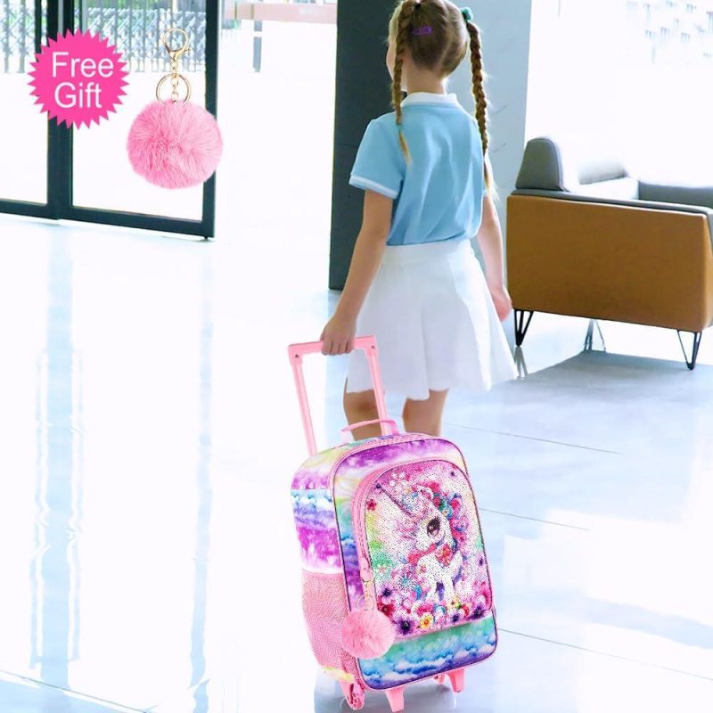 Kids’ Luggage | Girls Luggage, Kids Sequins Rolling Luggage, Cute Unicorn Travel Carry On For Elementary Preschool Toddler Kids' Luggage Girls Unicorn Luggage