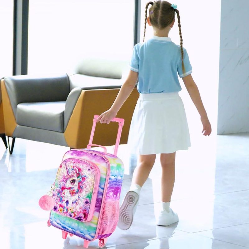 Kids’ Luggage | Girls Luggage, Kids Sequins Rolling Luggage, Cute Unicorn Travel Carry On For Elementary Preschool Toddler Kids' Luggage Girls Unicorn Luggage