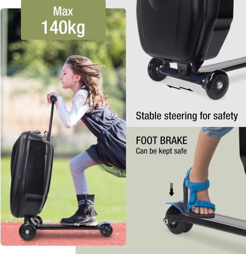 Kids’ Luggage | Jeekos 20In Luggage Carry On Scooter Suitcase For Kids Age 4-15, Detachable & Foldable 2 In 1 Suitcase, Multifunctional Ride On Travel Trolley Scooter Combo(Blue) Kids' Luggage Kids' Luggage