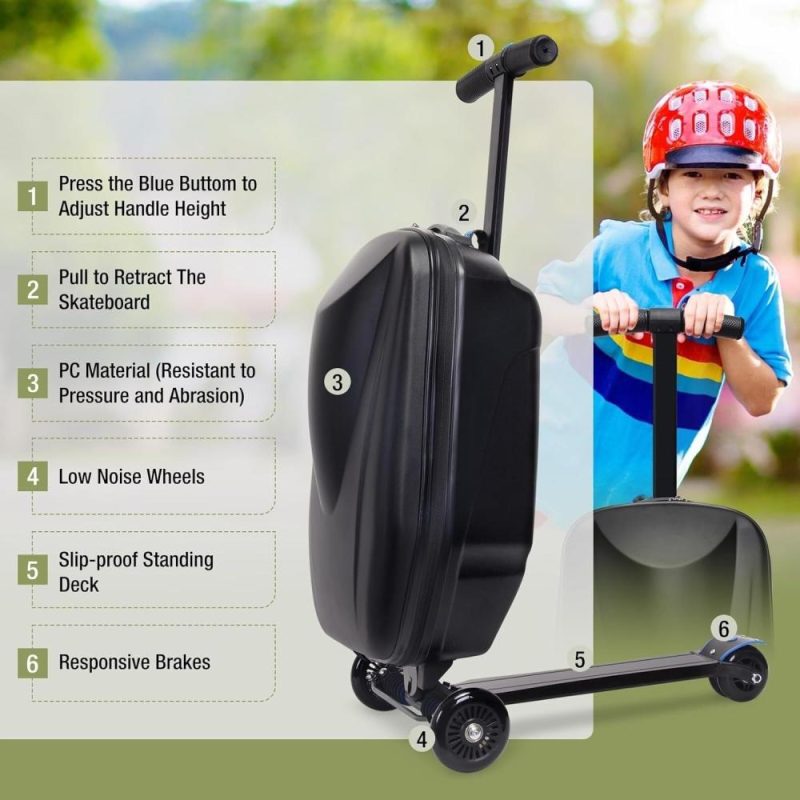 Kids’ Luggage | Jeekos 20In Luggage Carry On Scooter Suitcase For Kids Age 4-15, Detachable & Foldable 2 In 1 Suitcase, Multifunctional Ride On Travel Trolley Scooter Combo(Blue) Kids' Luggage Kids' Luggage