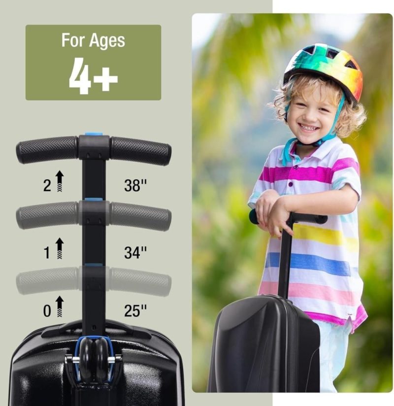 Kids’ Luggage | Jeekos 20In Luggage Carry On Scooter Suitcase For Kids Age 4-15, Detachable & Foldable 2 In 1 Suitcase, Multifunctional Ride On Travel Trolley Scooter Combo(Blue) Kids' Luggage Kids' Luggage