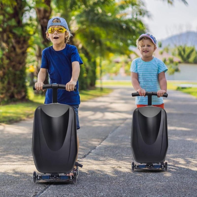 Kids’ Luggage | Jeekos 20In Luggage Carry On Scooter Suitcase For Kids Age 4-15, Detachable & Foldable 2 In 1 Suitcase, Multifunctional Ride On Travel Trolley Scooter Combo(Blue) Kids' Luggage Kids' Luggage