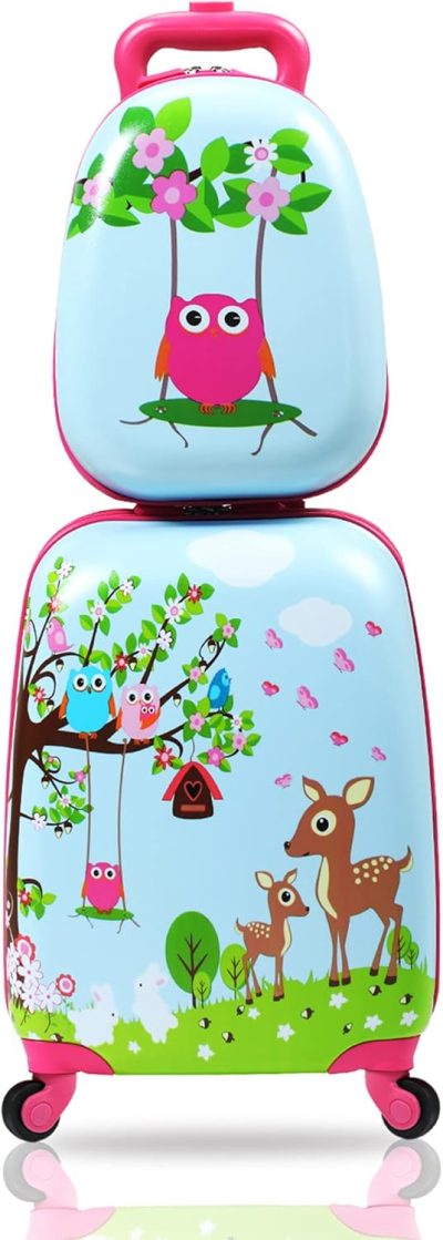 Kids’ Luggage | Kid Luggage Set, 12" Backpack & 16" Kid Carry On Suitcase With Spinner Wheels, Travel Rolling Luggage For Girl Kids' Luggage Deer