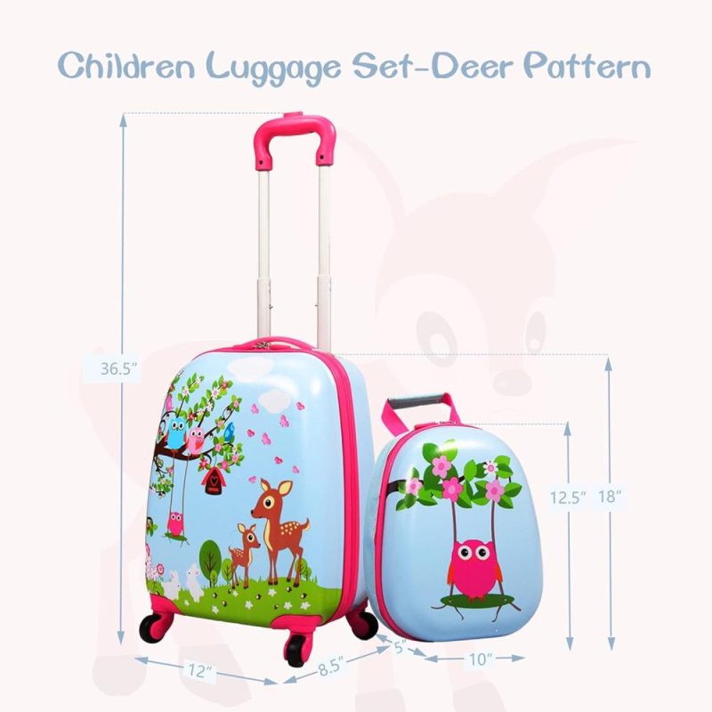 Kids’ Luggage | Kid Luggage Set, 12" Backpack & 16" Kid Carry On Suitcase With Spinner Wheels, Travel Rolling Luggage For Girl Kids' Luggage Deer