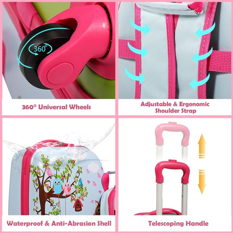 Kids’ Luggage | Kid Luggage Set, 12" Backpack & 16" Kid Carry On Suitcase With Spinner Wheels, Travel Rolling Luggage For Girl Kids' Luggage Deer