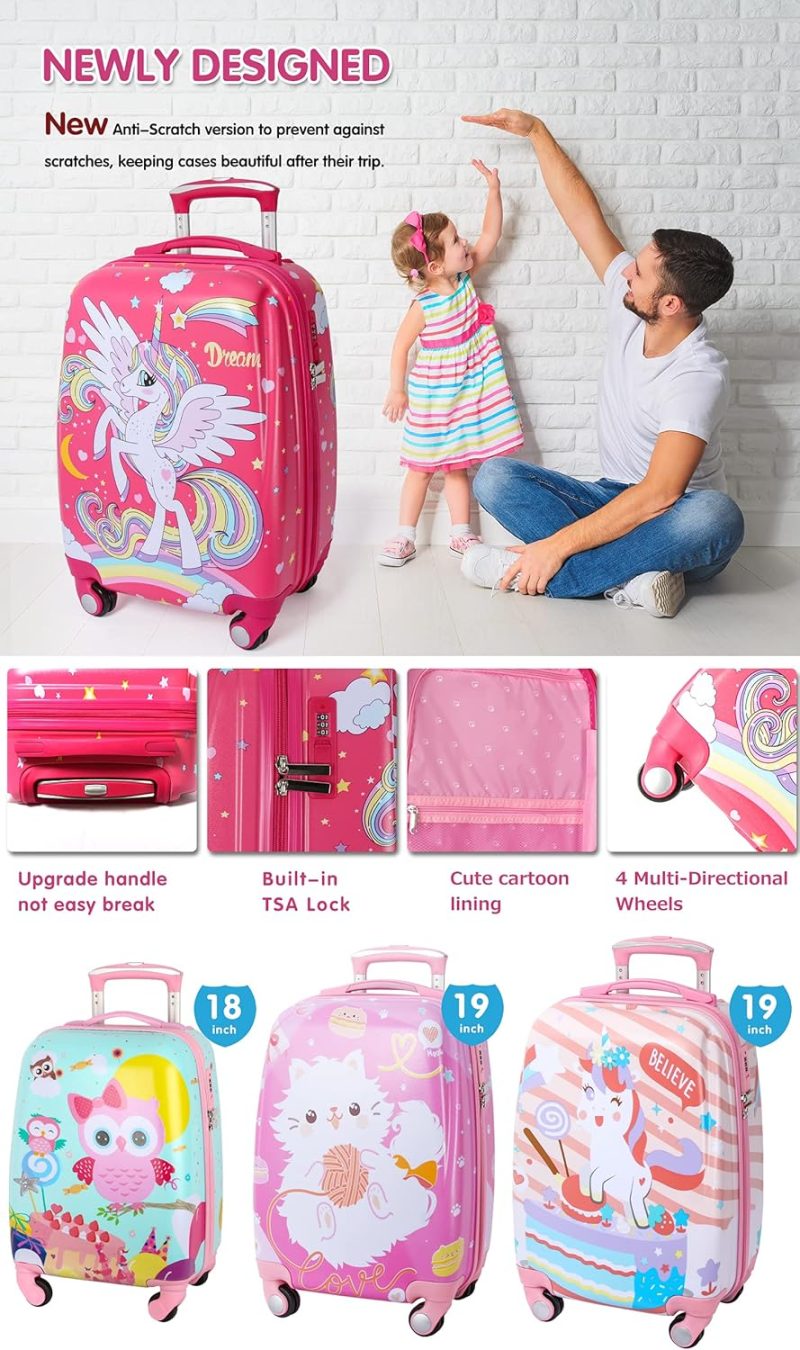 Kids’ Luggage | Kids Carry On Luggage Children Rolling Suitcase With 4 Wheels Hardshell Case For Toddler Baby Travel (Unicorn) Kids' Luggage Kids' Luggage