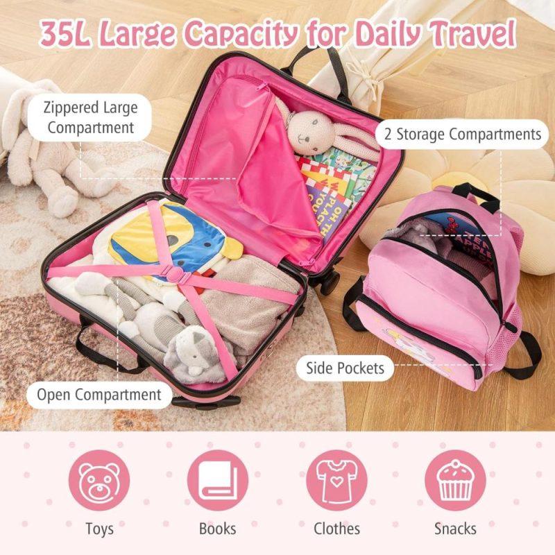 Kids’ Luggage | Kids Luggage, 12" Children Travel & 18" Hard Shell Carry-On, Anti-Lost Adjustable Strap, Airplane Approved, 2 Pcs Ride On Luggage For Girls Boys(Pink Unicorn) Kids' Luggage Kids' Luggage