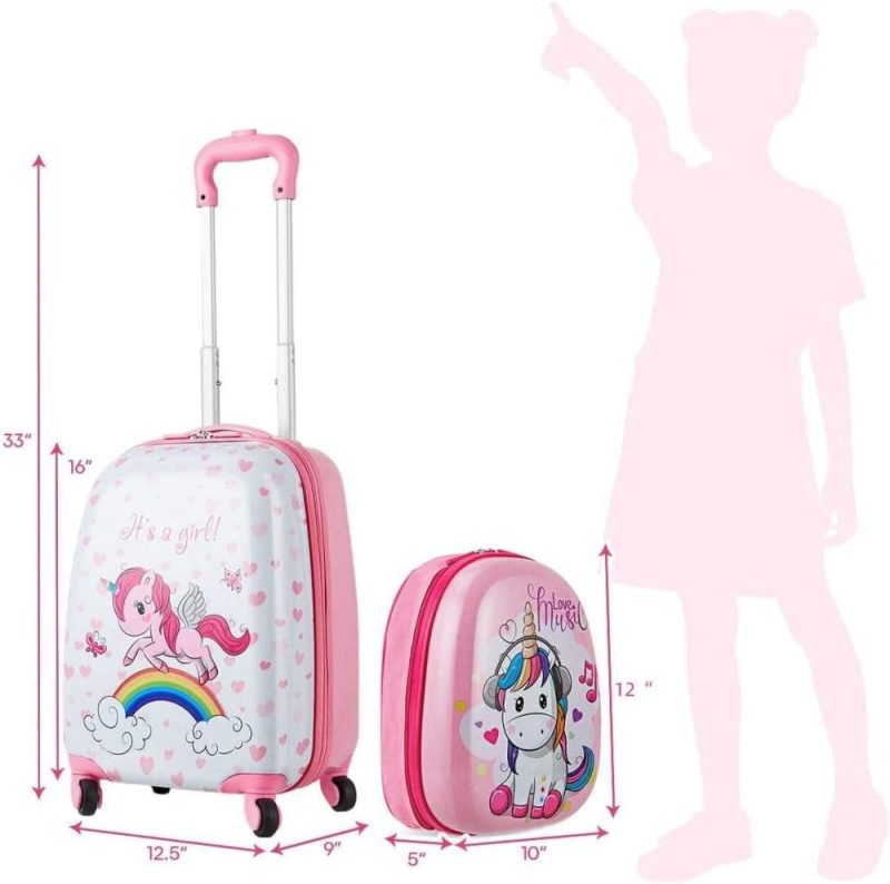 Kids’ Luggage | Kids Luggage, 12" Toddler Backpack & 16" Travel Suitcase With Wheels, Lightweight Toddler Girls Suitcase, Durable Abs Hardshell, 2Pcs Carry On Luggage Set For Boys Girls(Unicorn) Kids' Luggage Kids' Luggage