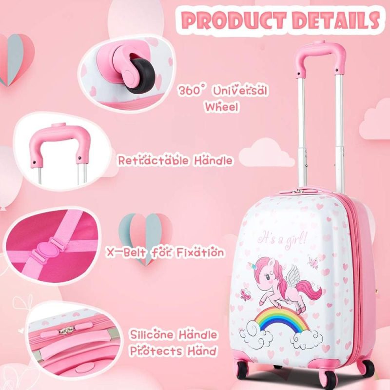 Kids’ Luggage | Kids Luggage, 12" Toddler Backpack & 16" Travel Suitcase With Wheels, Lightweight Toddler Girls Suitcase, Durable Abs Hardshell, 2Pcs Carry On Luggage Set For Boys Girls(Unicorn) Kids' Luggage Kids' Luggage