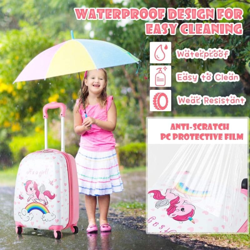 Kids’ Luggage | Kids Luggage, 12" Toddler Backpack & 16" Travel Suitcase With Wheels, Lightweight Toddler Girls Suitcase, Durable Abs Hardshell, 2Pcs Carry On Luggage Set For Boys Girls(Unicorn) Kids' Luggage Kids' Luggage