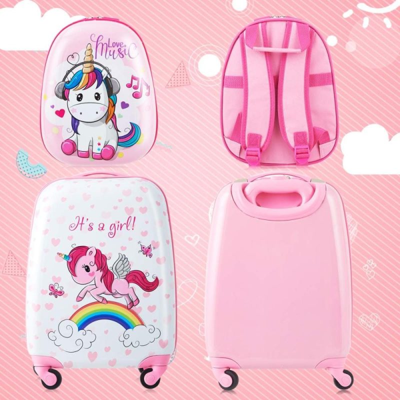 Kids’ Luggage | Kids Luggage, 12" Toddler Backpack & 16" Travel Suitcase With Wheels, Lightweight Toddler Girls Suitcase, Durable Abs Hardshell, 2Pcs Carry On Luggage Set For Boys Girls(Unicorn) Kids' Luggage Kids' Luggage