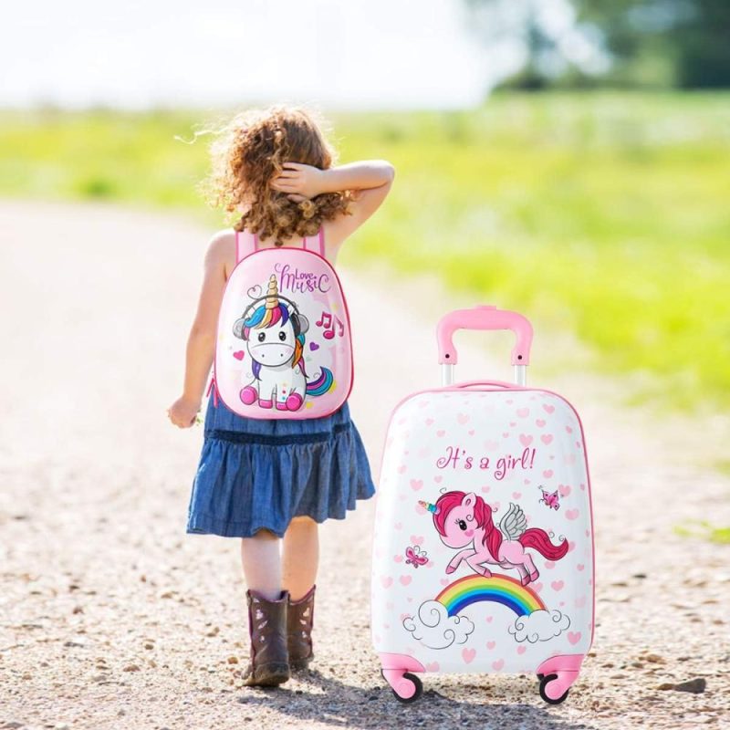 Kids’ Luggage | Kids Luggage, 12" Toddler Backpack & 16" Travel Suitcase With Wheels, Lightweight Toddler Girls Suitcase, Durable Abs Hardshell, 2Pcs Carry On Luggage Set For Boys Girls(Unicorn) Kids' Luggage Kids' Luggage