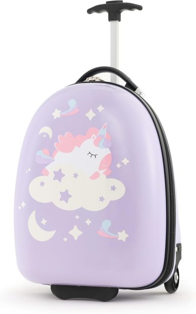 Kids’ Luggage | Kids Luggage, 16’’ Carry On Suitcase With Wheels, Waterproof Hard Shell, Lightweight Rolling Luggage For Travel, Birthday Christmas Gifts For Toddlers, Children, Boys, Girls (Purple-Unicorn) Kids' Luggage Kids' Luggage