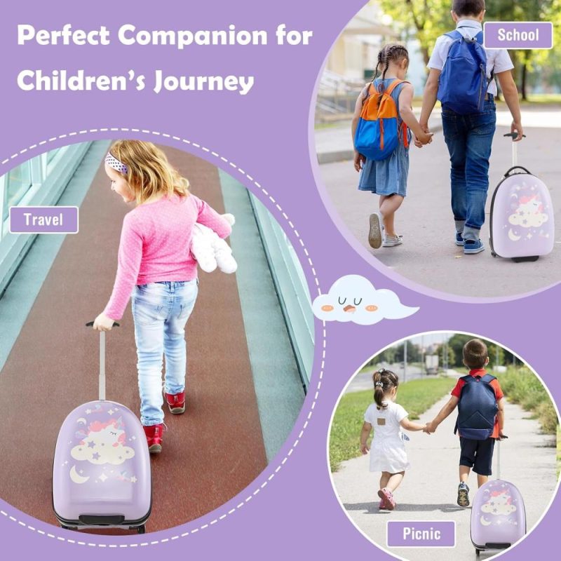 Kids’ Luggage | Kids Luggage, 16’’ Carry On Suitcase With Wheels, Waterproof Hard Shell, Lightweight Rolling Luggage For Travel, Birthday Christmas Gifts For Toddlers, Children, Boys, Girls (Purple-Unicorn) Kids' Luggage Kids' Luggage