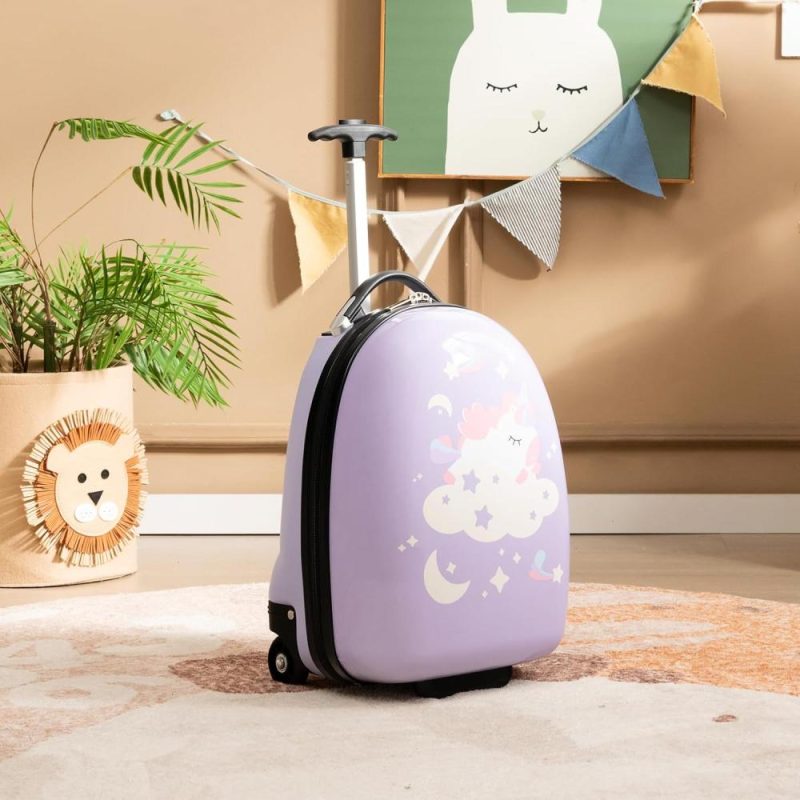 Kids’ Luggage | Kids Luggage, 16’’ Carry On Suitcase With Wheels, Waterproof Hard Shell, Lightweight Rolling Luggage For Travel, Birthday Christmas Gifts For Toddlers, Children, Boys, Girls (Purple-Unicorn) Kids' Luggage Kids' Luggage