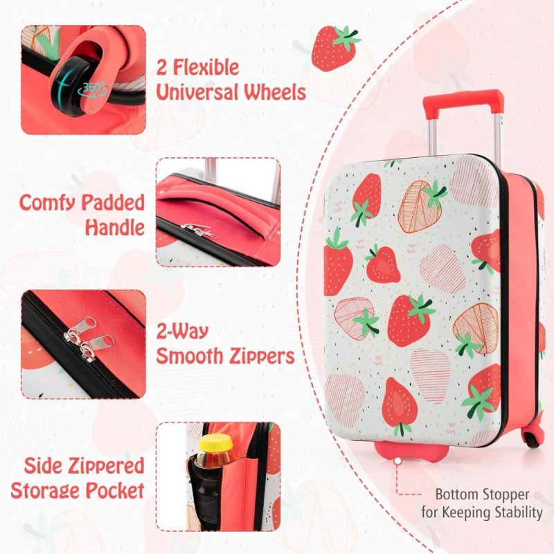 Kids’ Luggage | Kids Luggage, 20" Foldable Expandable Carry-On Suitcase With Rolling Wheels, Lightweight Airline-Approved Travel Trolley Luggage For Boys Girls Children Toddlers Gifts (Pink, Strawberry) Kids' Luggage Kids' Luggage