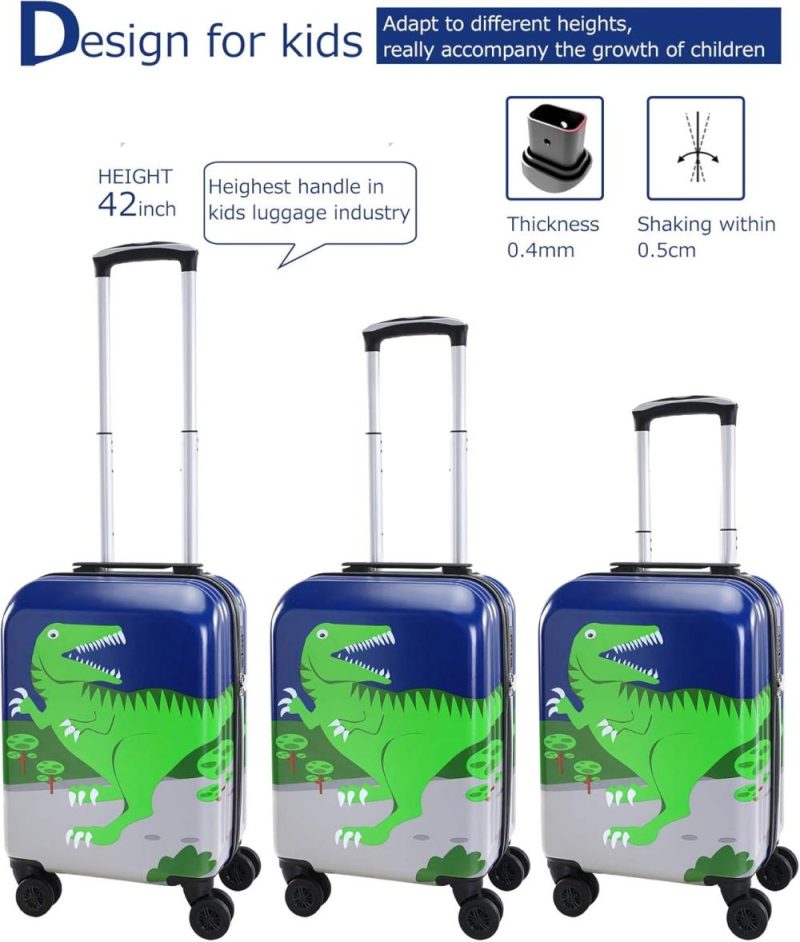 Kids’ Luggage | Kids Luggage For Boys Suitcase With Spinner Wheels Carry On Hard Shell Trolley Case Lightweight Travel Toys Gift (Green-Dinosaur, 19Inch) Kids' Luggage Green Dinosaur