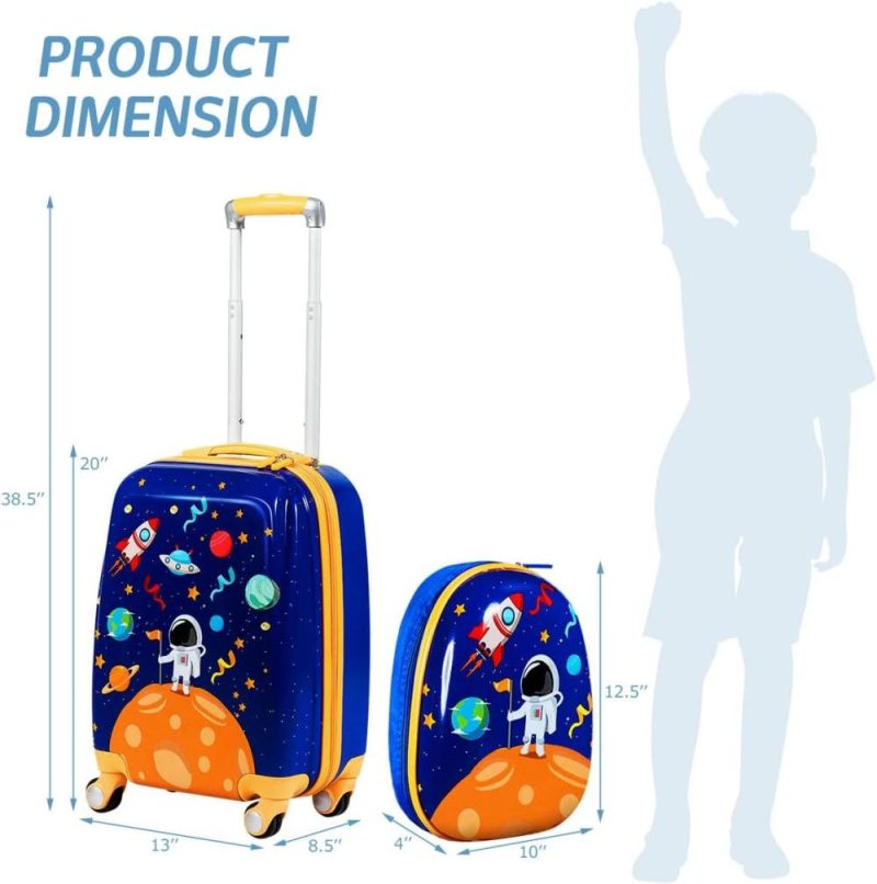 Kids’ Luggage | Kids Luggage Set, 12" & 18" Kids Carry On Luggage Set, Multi-Directional Wheels Suitcase, Large Capacity Rolling Trolley Suitcase, Gift For Boys And Girls Toddlers Children Travel Kids' Luggage Kids' Luggage