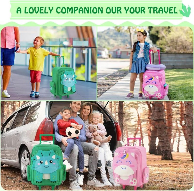 Kids’ Luggage | Kids Luggage,Large 18 Inch Carry On Suitcase With Wheels For Travel,19.8L Rolling Luggage For Toddler Boys And Girls Vonxury Kids' Luggage Green Dinosaur