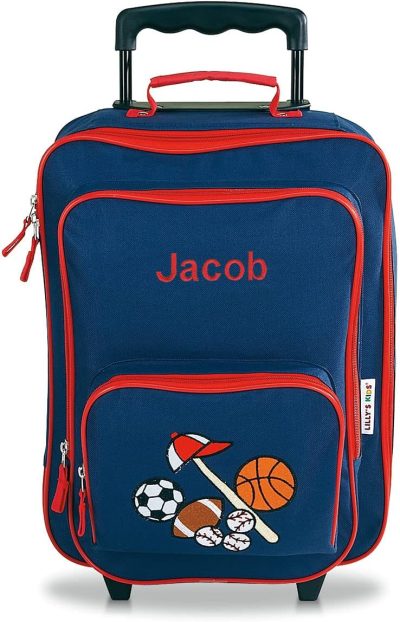 Kids’ Luggage | Personalized Rolling Luggage For Kids All Sports Design, 4.5" X 12" X 16.75"H Kids' Luggage Blue & Red