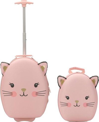 Kids’ Luggage | Round Pink Cat 2-Piece Luggage & Mini Backpack Set Kids' Luggage Kids' Luggage