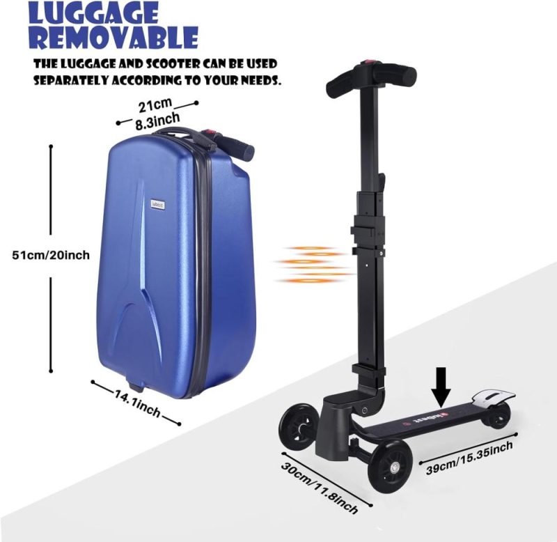 Kids’ Luggage | Scooter Luggage Carry On Scooter Suitcase For Kids Age 4-15, Detachable & Foldable 4 In 1 Kids Suitcase, Multifunctional Ride On Travel Trolley Scooter Combo-Blue Kids' Luggage Blue-Kids Version