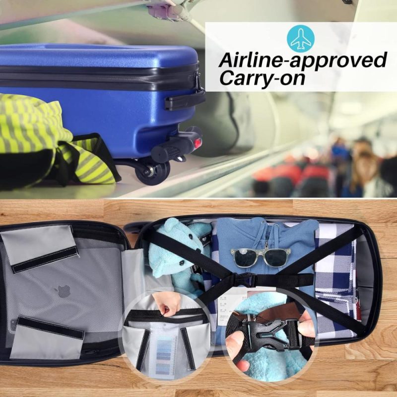 Kids’ Luggage | Scooter Luggage Carry On Scooter Suitcase For Kids Age 4-15, Detachable & Foldable 4 In 1 Kids Suitcase, Multifunctional Ride On Travel Trolley Scooter Combo-Blue Kids' Luggage Blue-Kids Version