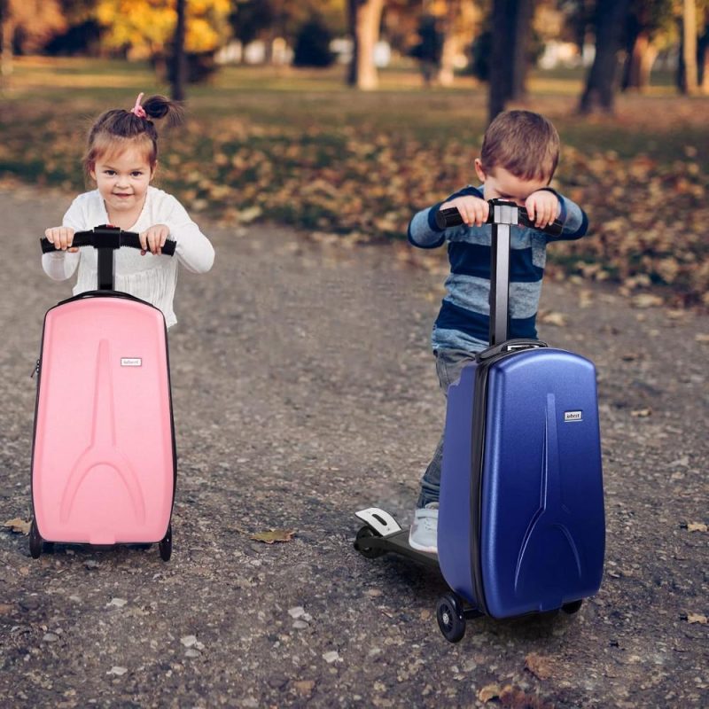 Kids’ Luggage | Scooter Luggage Carry On Scooter Suitcase For Kids Age 4-15, Detachable & Foldable 4 In 1 Kids Suitcase, Multifunctional Ride On Travel Trolley Scooter Combo-Blue Kids' Luggage Blue-Kids Version