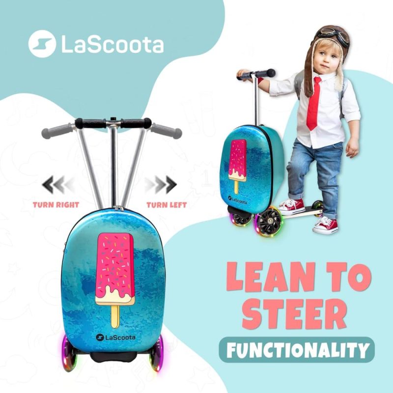 Kids’ Luggage | Scooter Suitcase, Foldable Scooter Luggage For Kids – Lightweight Kids Ride On Luggage Scooter With Wheels, Led Lights – Ice Cream Graphic Suitcase Scooter, Ride On Suitcase For Kids Ages 2-5 Kids' Luggage Ice Cream