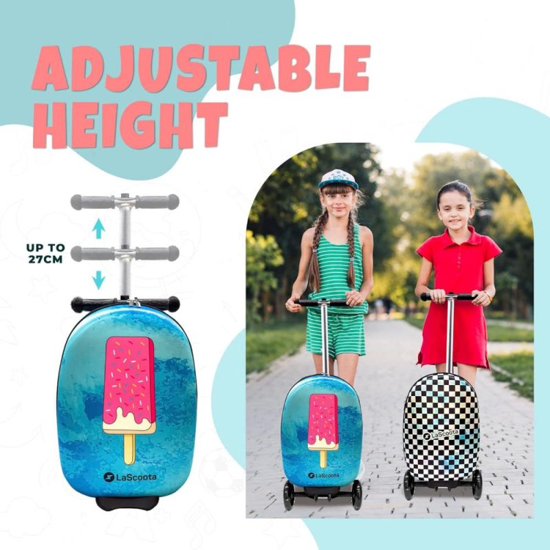 Kids’ Luggage | Scooter Suitcase, Foldable Scooter Luggage For Kids – Lightweight Kids Ride On Luggage Scooter With Wheels, Led Lights – Ice Cream Graphic Suitcase Scooter, Ride On Suitcase For Kids Ages 2-5 Kids' Luggage Ice Cream