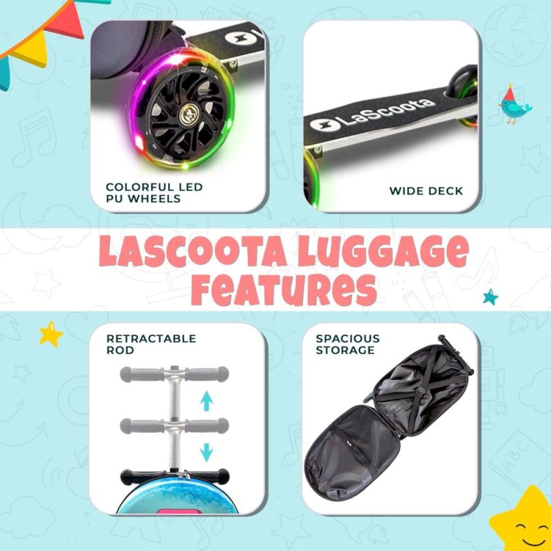 Kids’ Luggage | Scooter Suitcase, Foldable Scooter Luggage For Kids – Lightweight Kids Ride On Luggage Scooter With Wheels, Led Lights – Ice Cream Graphic Suitcase Scooter, Ride On Suitcase For Kids Ages 2-5 Kids' Luggage Ice Cream