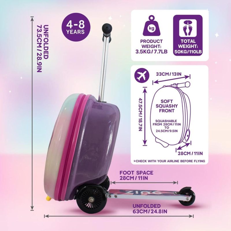 Kids’ Luggage | Scooter Suitcase Folding Kids Luggage – Luna The Unicorn, 18 Inch Hardshell, Ride On With Wheels, 2-In-1, 25 Litre Capacity Kids' Luggage Kids' Luggage