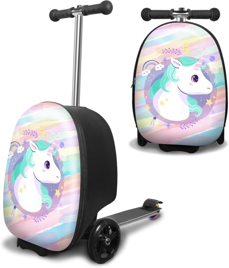 Kids’ Luggage | Scooter Suitcase For Kids – Scooter Luggage For Kids Lightweight Suitcases With Unicorn Pattern Led Light Wheels (Blue) Kids' Luggage Kids' Luggage