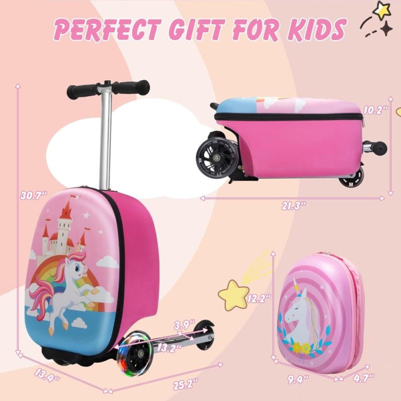 Kids’ Luggage | Scooter Suitcase, Kid Carry On Luggage Scooter, Children Ride On Luggage For Girls, Luggage For Kids(Unicorn) Kids' Luggage Kids' Luggage