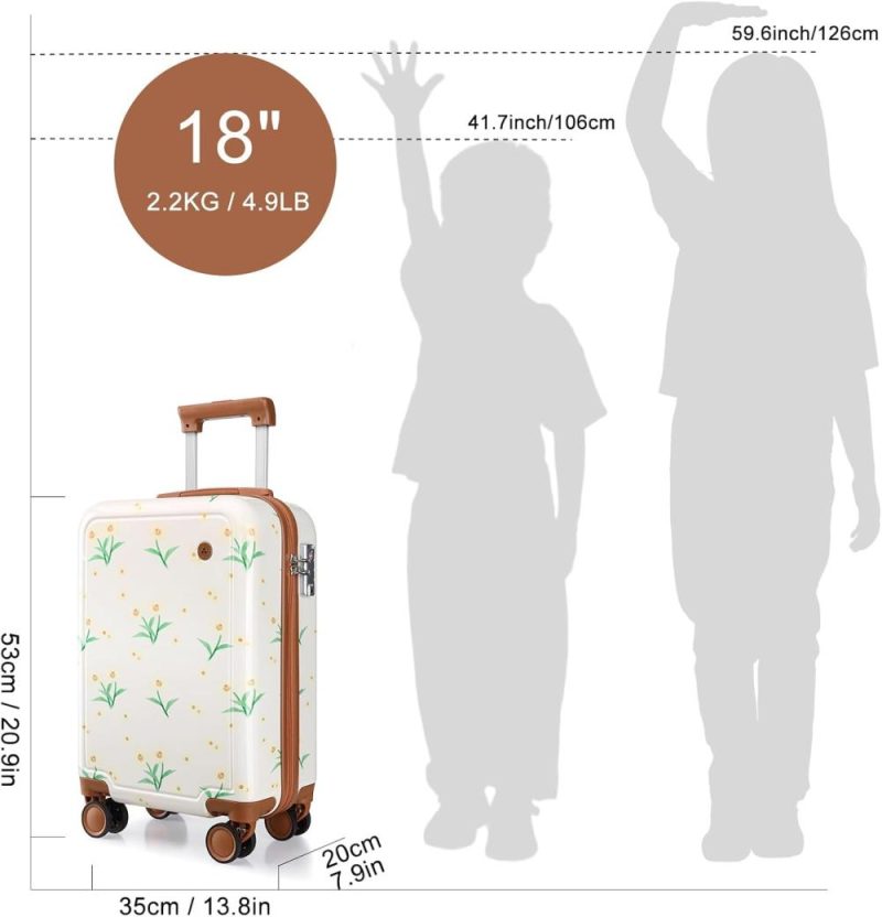 Kids’ Luggage | Somago Kids Luggage 18 Inch Carry On Childrens Travel Suitcase Hard Sided Polycarbonate Lightweight With Rolling Spinner Wheels Ykk Zipper Tsa Lock For Boys Girls (Daisy White) Kids' Luggage Daisy White