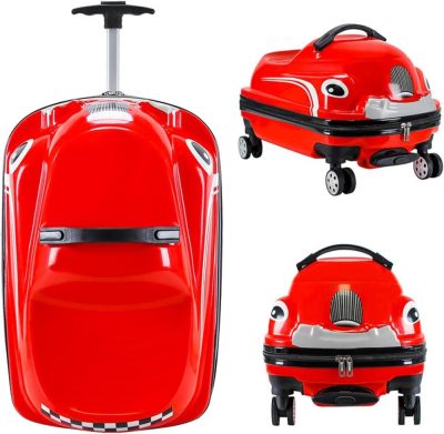 Kids’ Luggage | Wttttw Kids Luggage, 20” Children’s Ride-On Suitcase With Spinner Wheels, Car Shape Hard Shell Suitcase Waterproof, Toddler Boys Girls Travel Trolley Case,Red Kids' Luggage Kids' Luggage